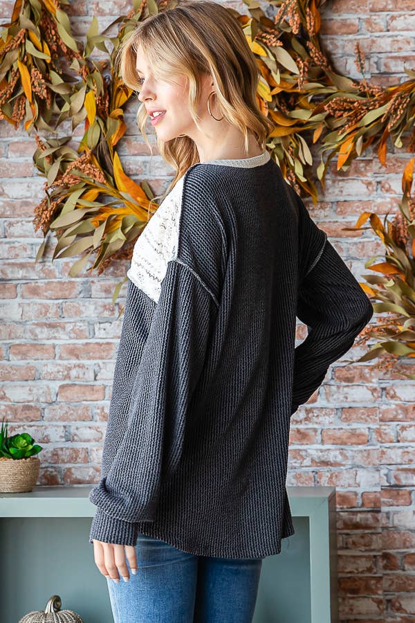 [PLUS SIZE] Everyday Rib Top with Lace Detail T5305XL