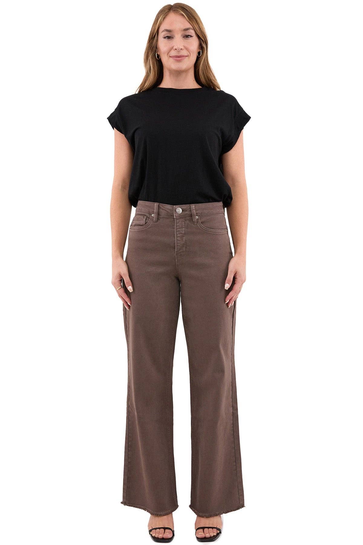 Plus Size Chloe High Rise  Frayed Wide Leg Pants