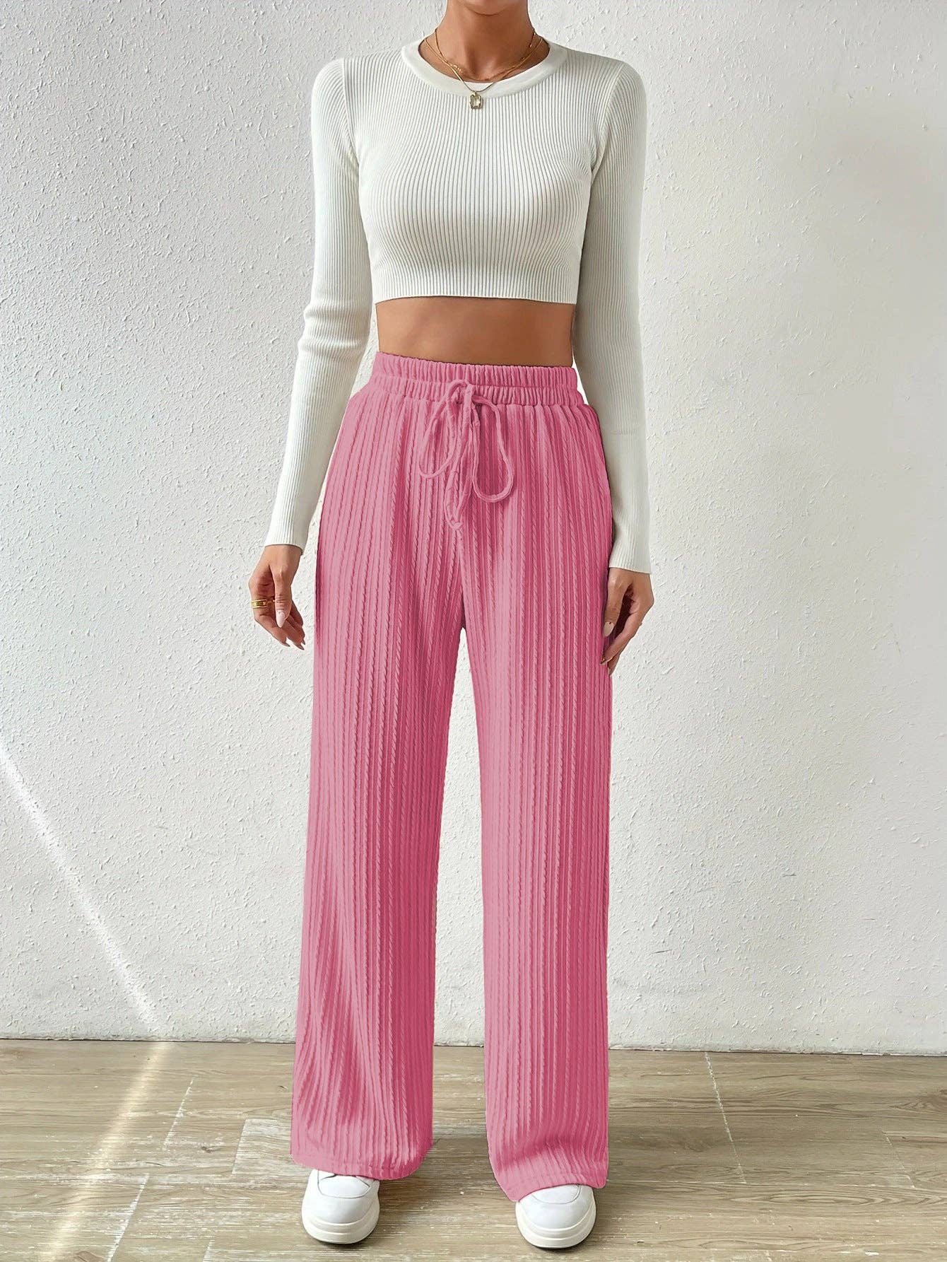 Textured Knit High Waist Wide Leg Lounge Pants