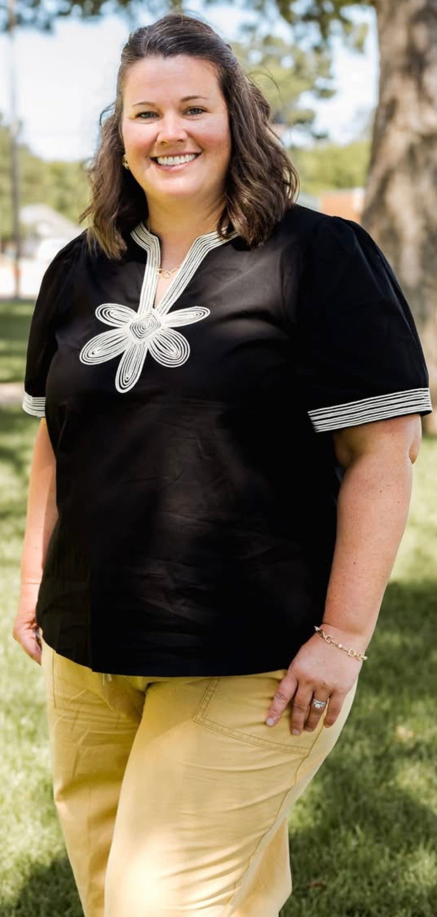 Black & Cream embroidered blouse