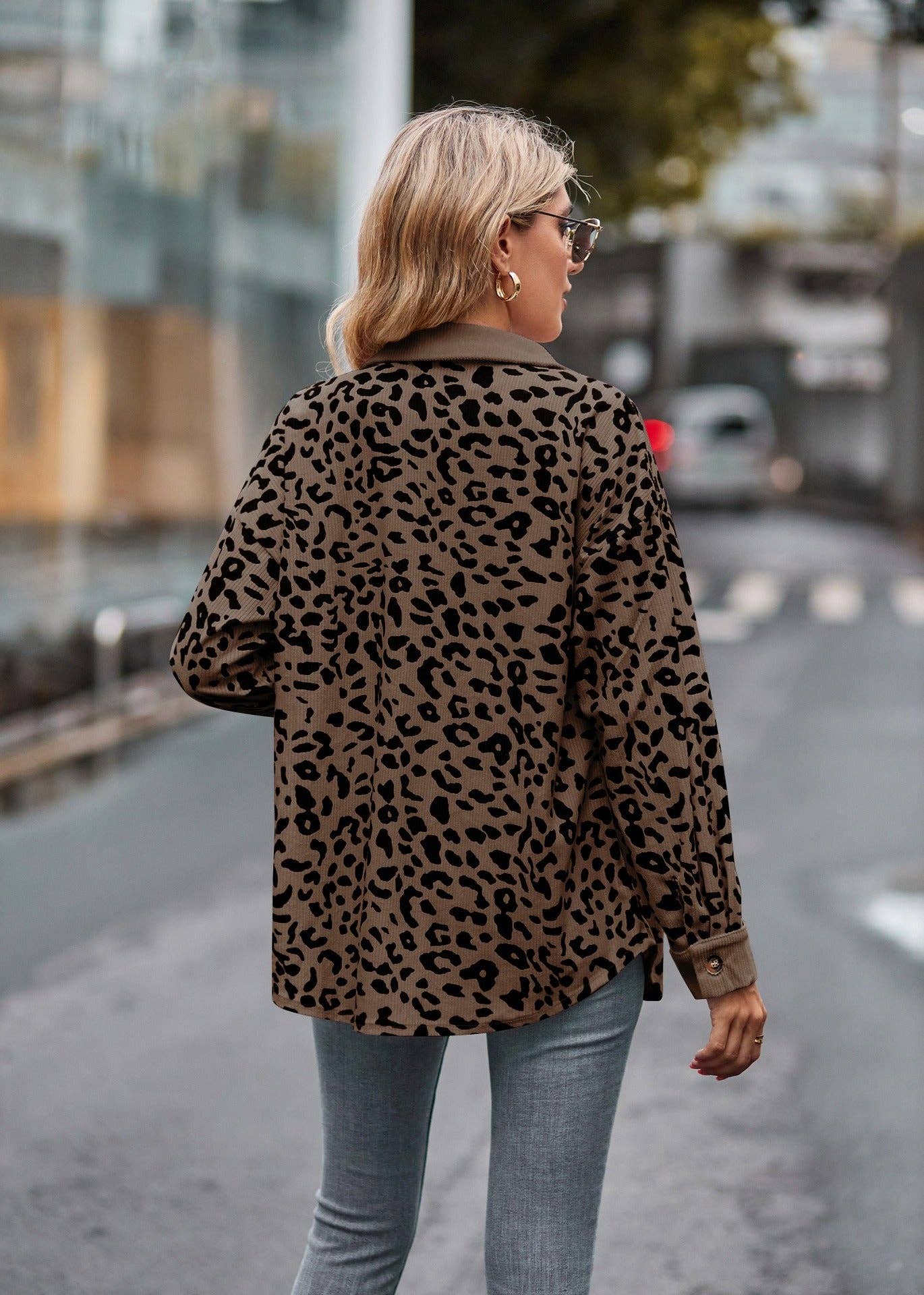 Leopard Corduroy Shirt Jacket - Button Down Oversized Fit