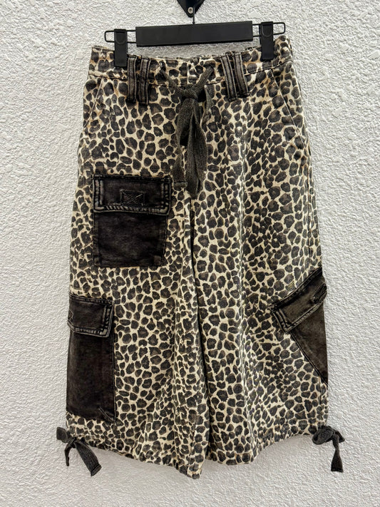 Washed Cheetah Print Cargo Shorts