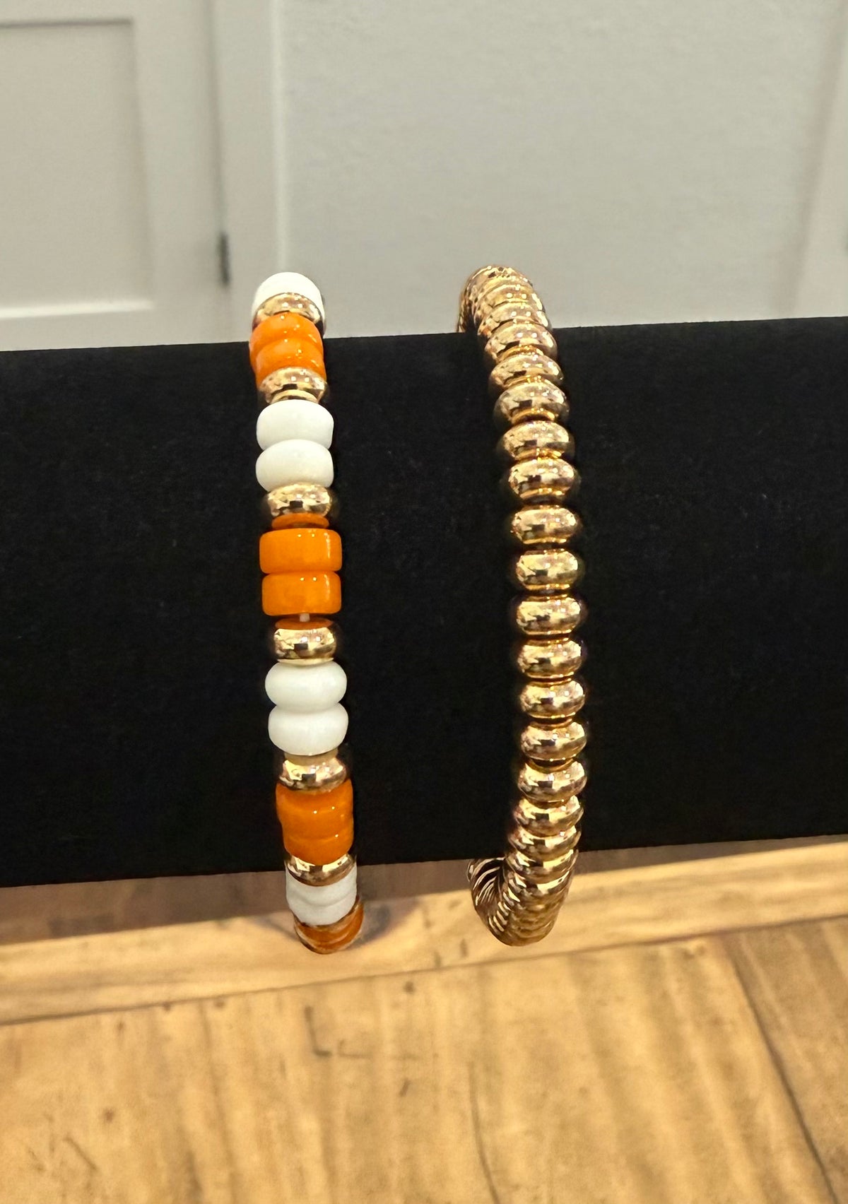 Orange,White And Gold Bracelets