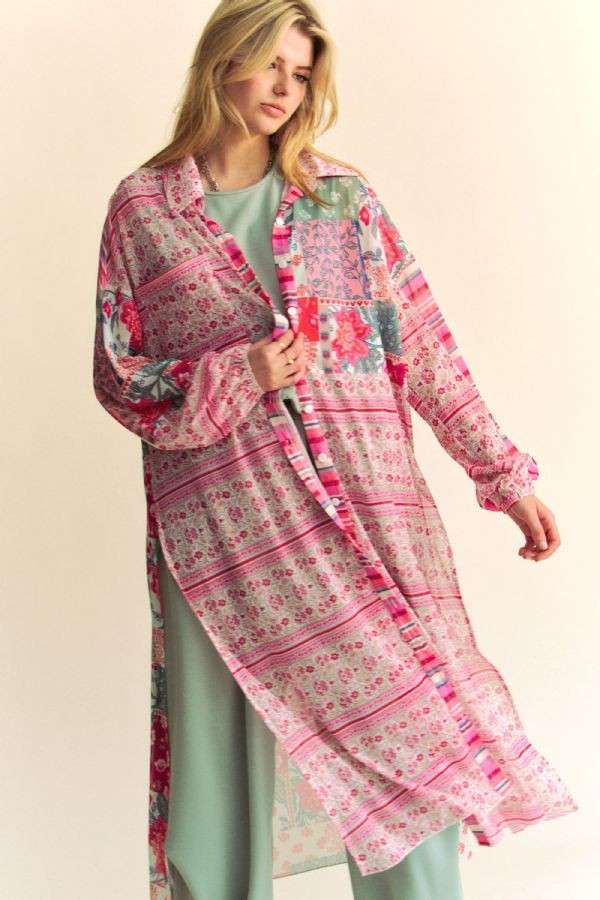 PLUS BUTTON FRONT MAXI SHIRT COVER-UP TOP