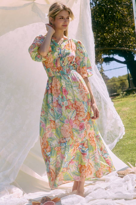 Floral Printed Tiered Midi Dress
