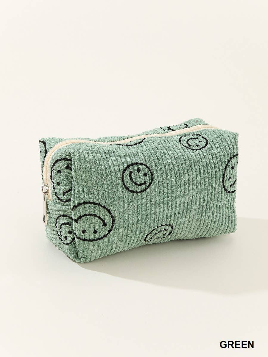 ,.SI-25602 Smiley Face Corduroy Cosmetic Pouch Bag