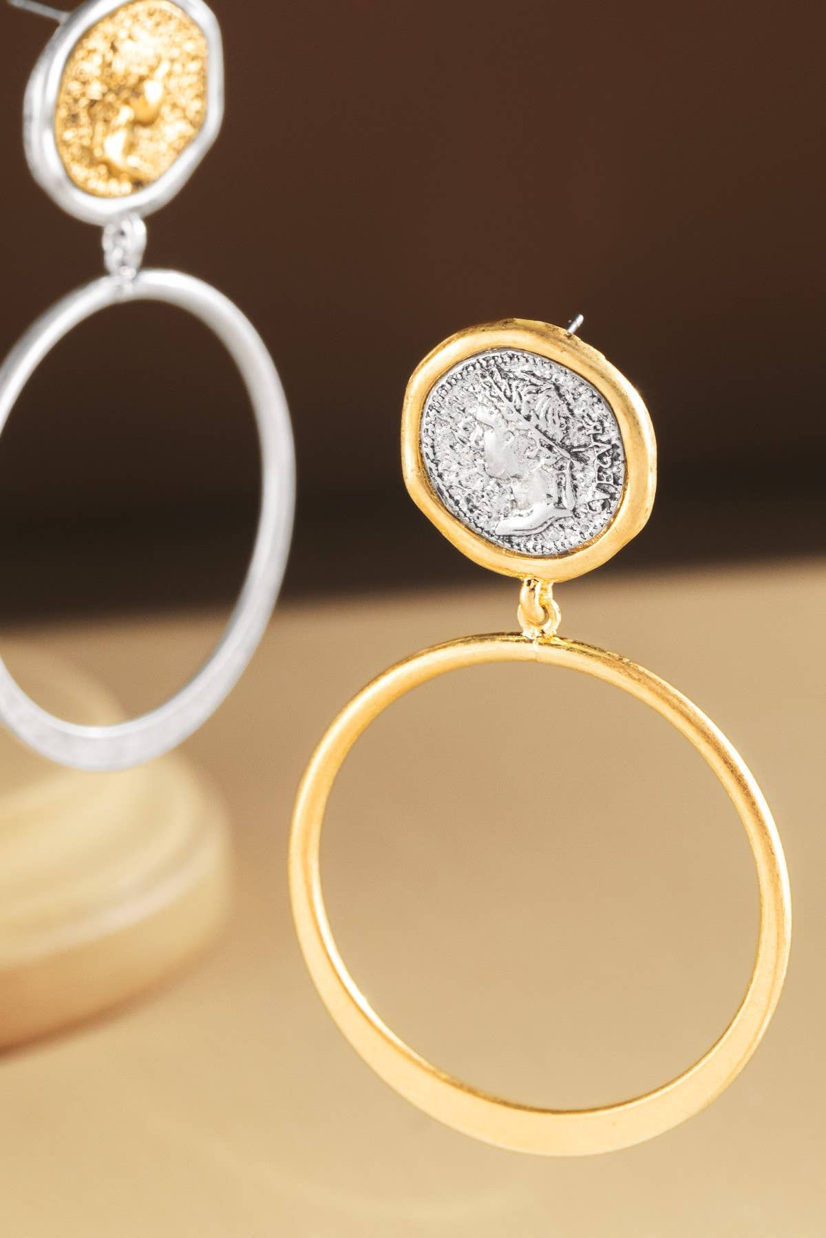 Roman Coin post and Hoop Earrings