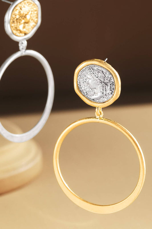Roman Coin post and Hoop Earrings