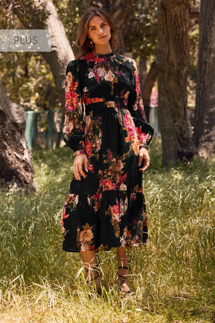 Plus Floral Printed Midi Dress