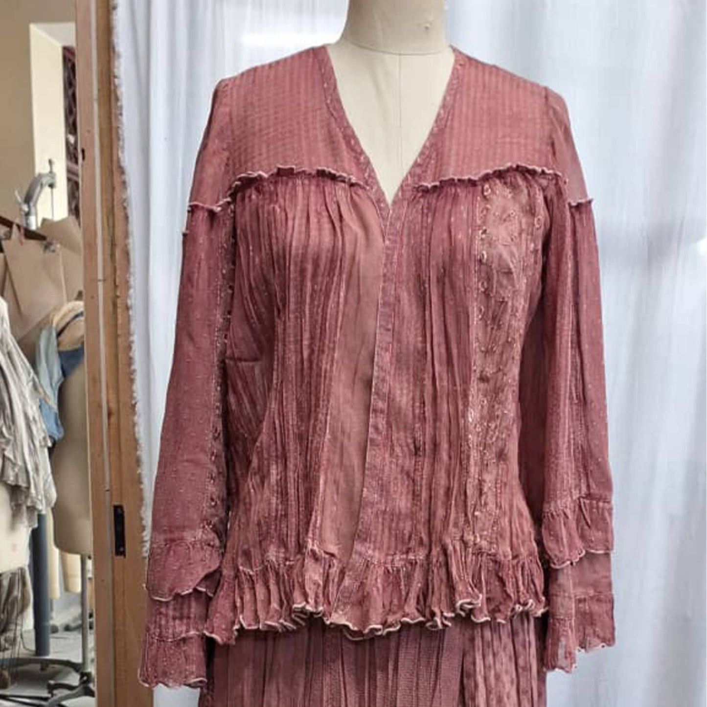 Dreamy Sheer V-Neck Ruffled Button-Front Top
