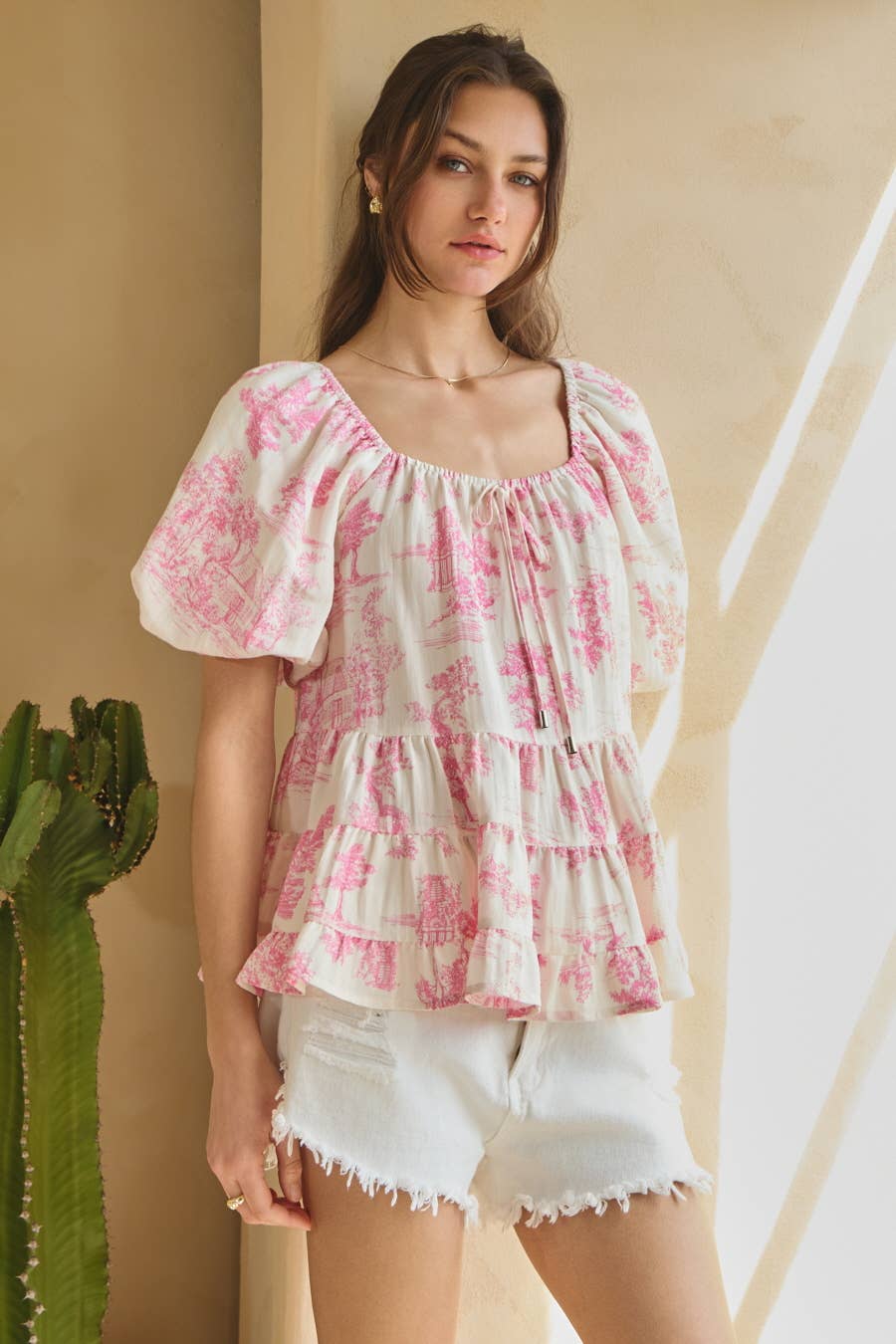 Toi De Paris Printed Tired Blouse