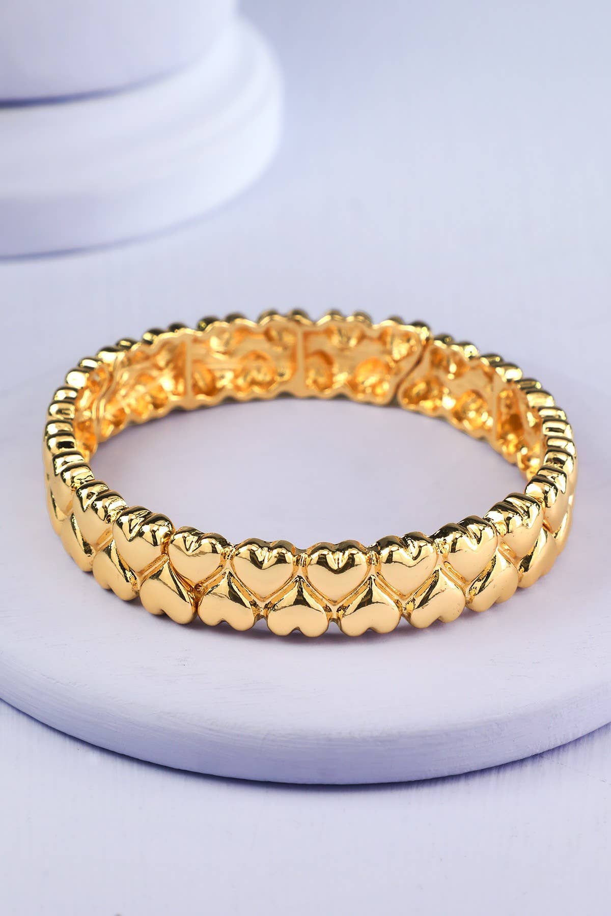 Worn Metal Cuff Bracelet with Heart Impressions