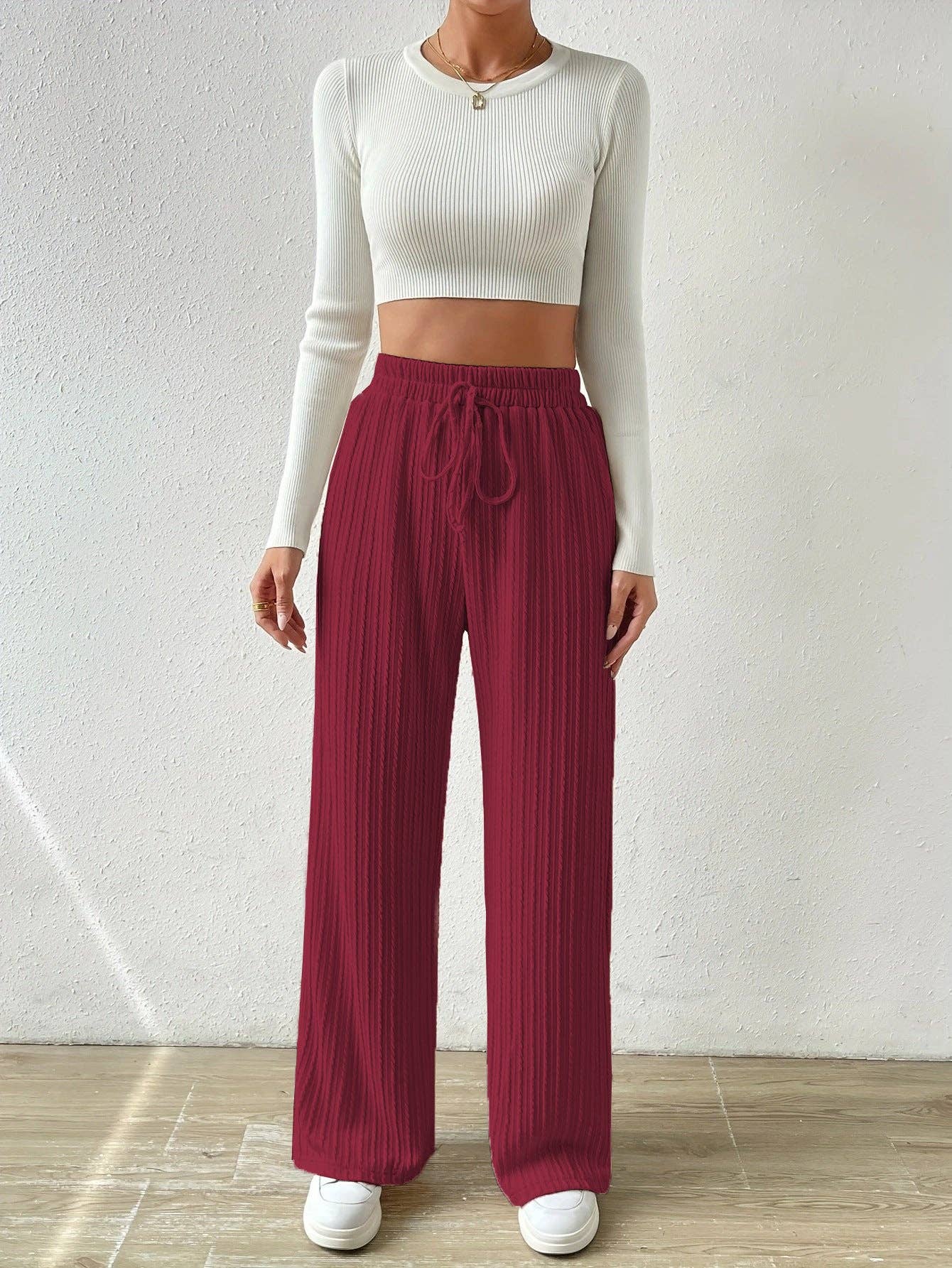 Textured Knit High Waist Wide Leg Lounge Pants