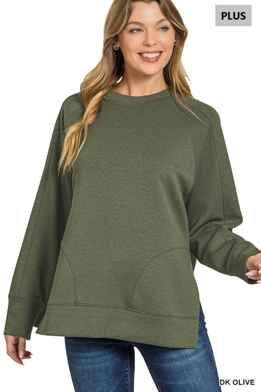 Scuba Round Neck Pullover With Side Slits