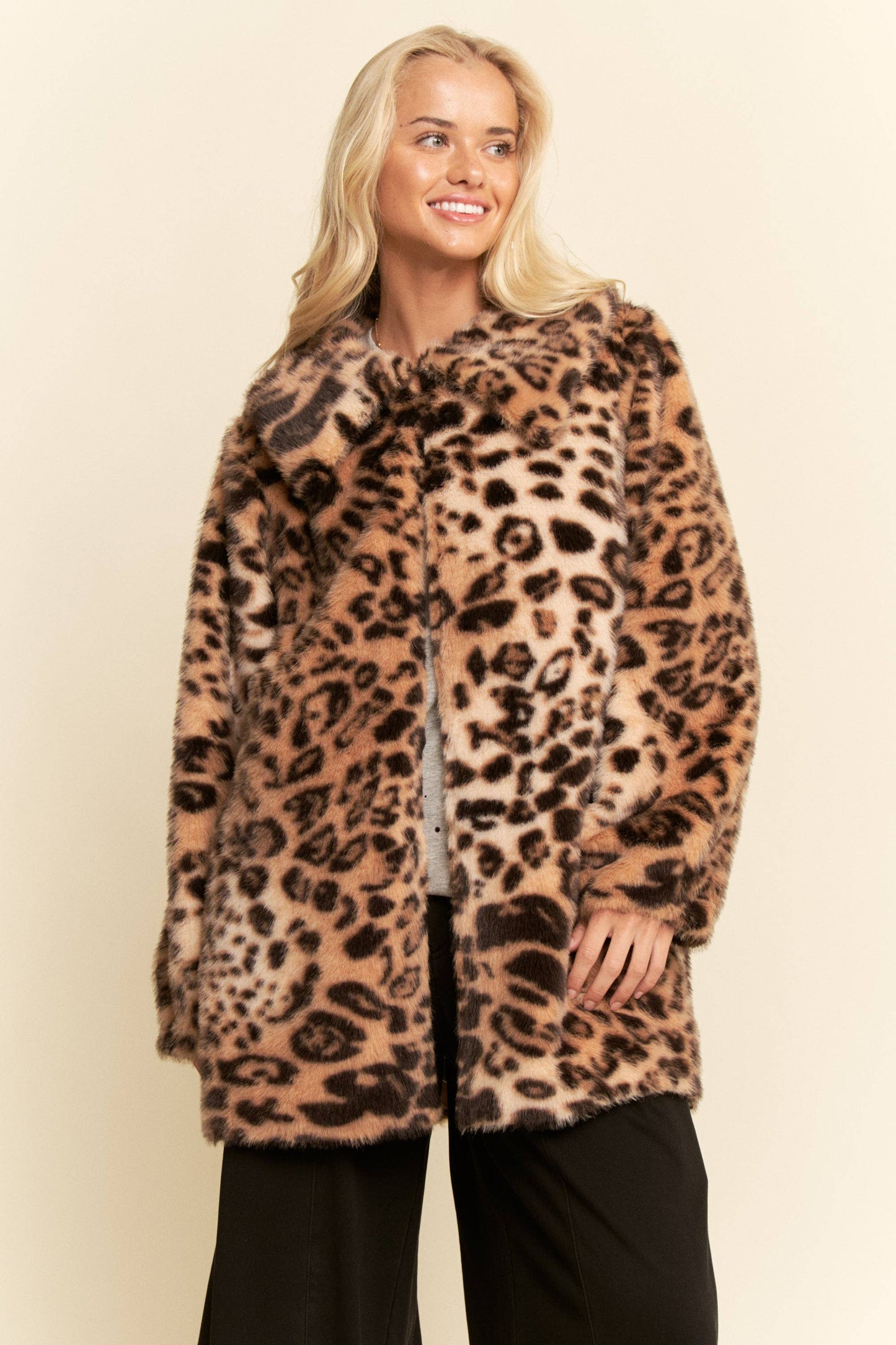 FAUX FUR JACKET LEOPARD PRINT RATHER