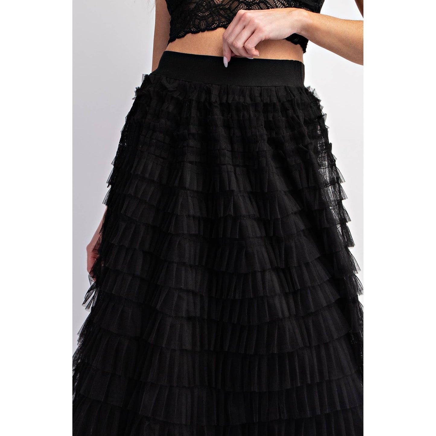 CASCADING TULLE MESH TIERED MAX SKIRT