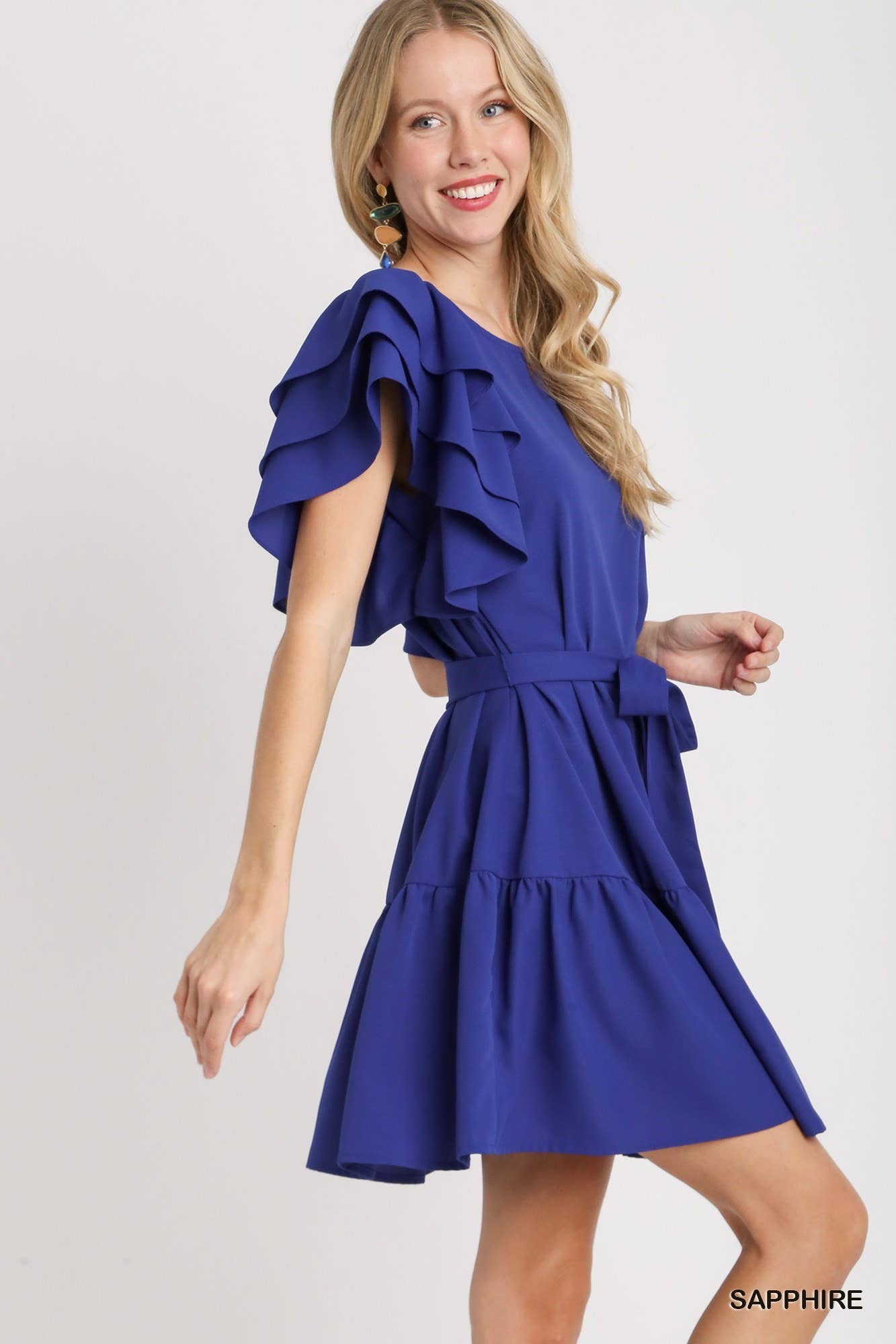 Round Neck A-Line Dress With Front Tie Belt