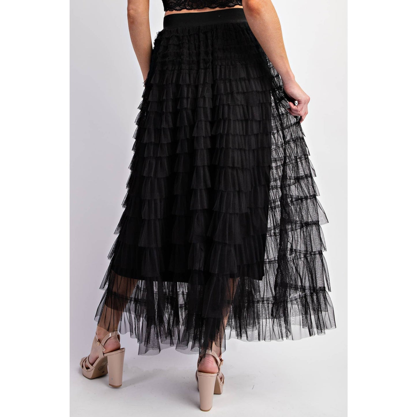 CASCADING TULLE MESH TIERED MAX SKIRT