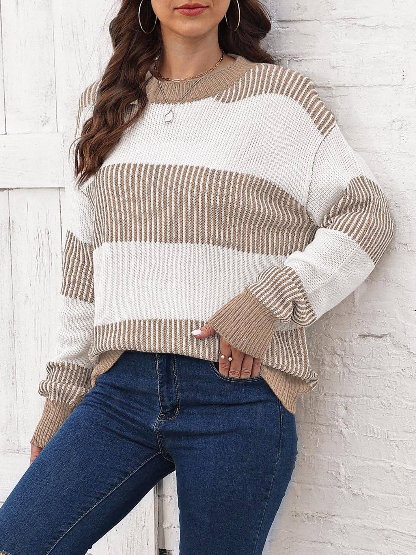 Plus Size Colorblock Striped Sweater | Cozy Fall/Winter Knit