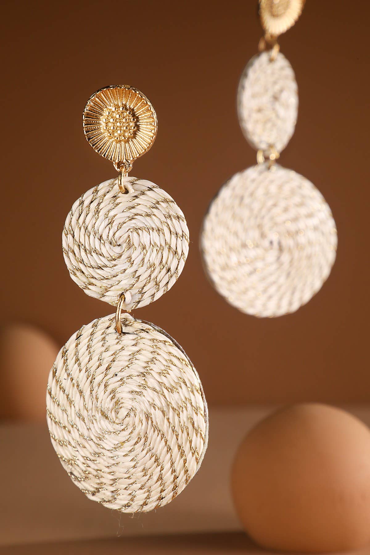 Thread Double Round Drop Earring