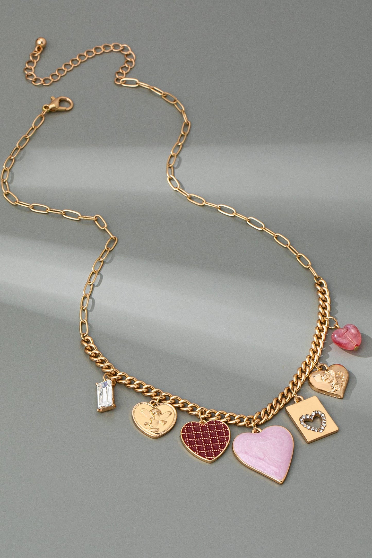 CHARM NECKLACE-HEARTS CHECKER RHINESTONE | 80N92638