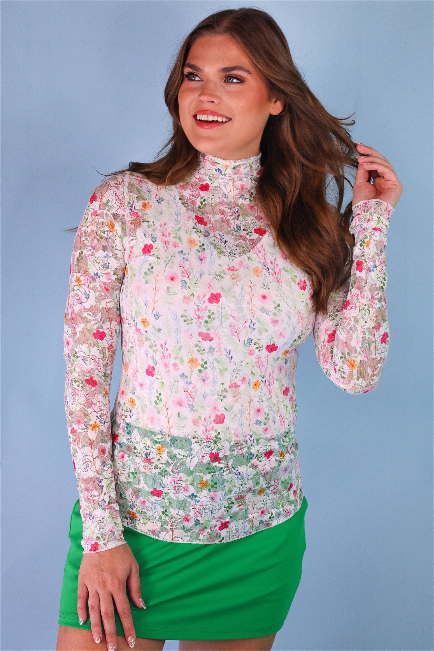 Kylie Lace Mesh Top- Spring Happy Blooms