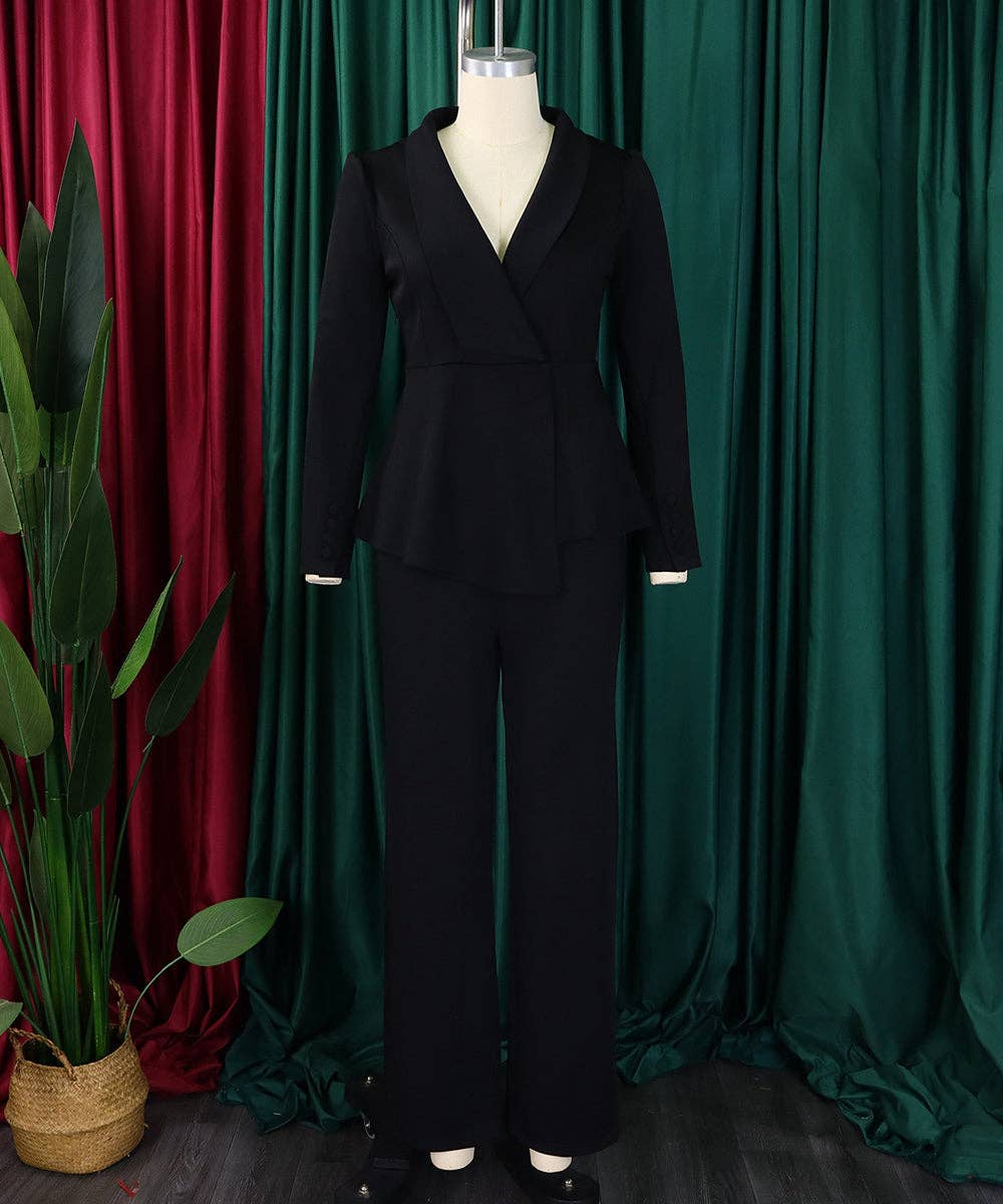 Ruffled Sleeve Wide-Leg Trouser Set