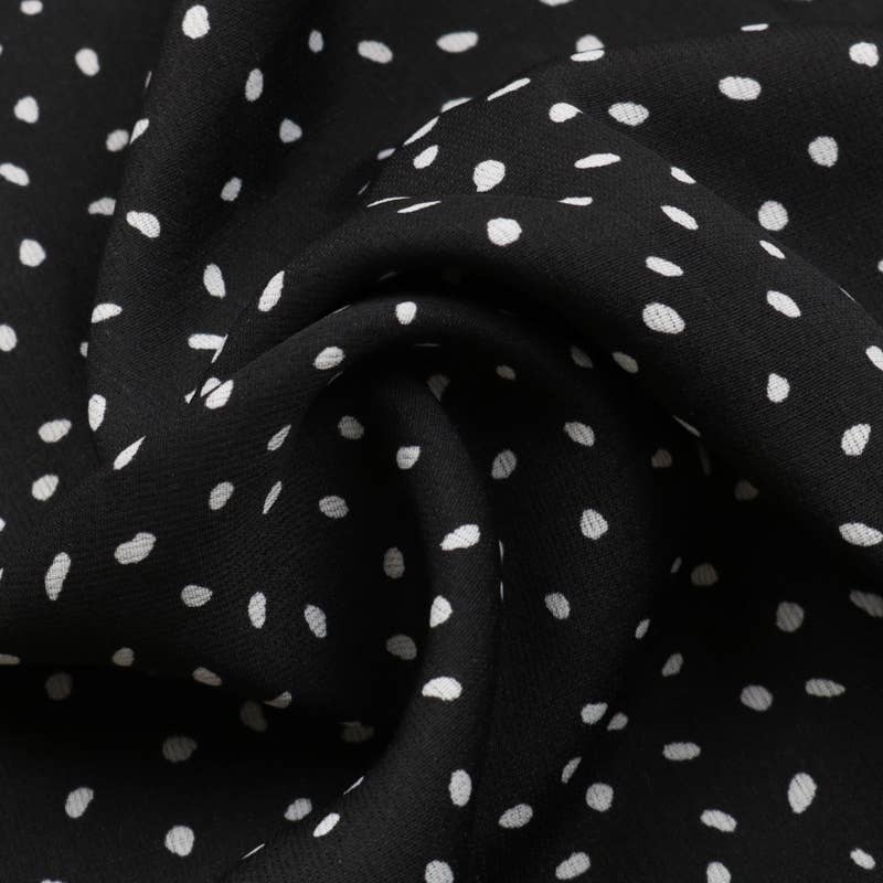 Trendy Black Dot Print Round Neck Batwing Sleeve Top