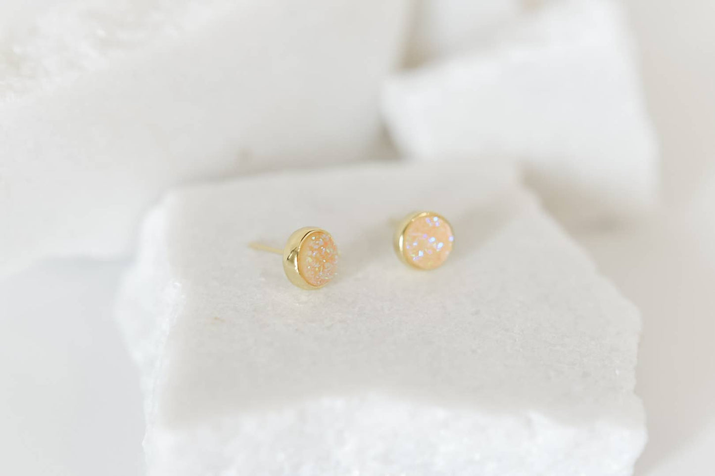 Druzy studs | golden plated brass | light weight | cream