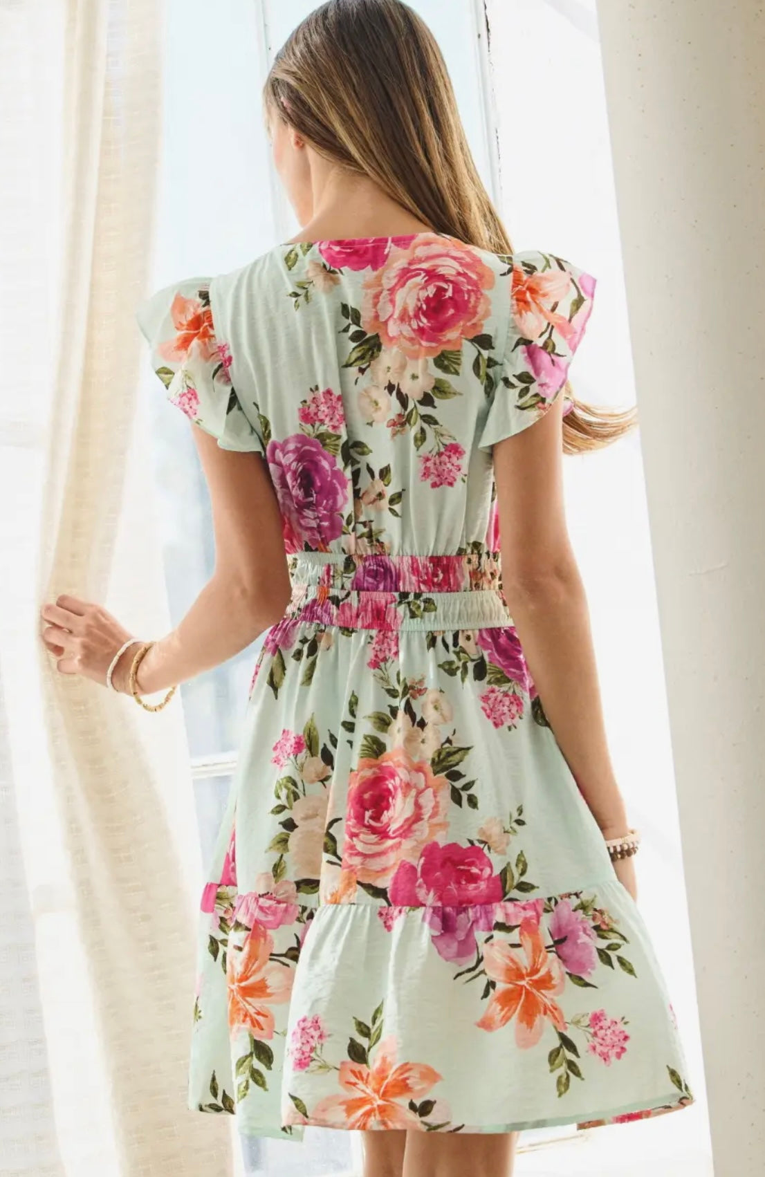 Floral Printed Ruffle Sleeve Dress