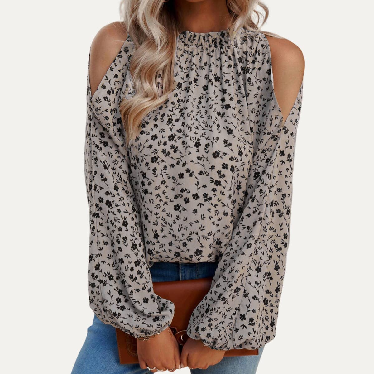 Sweetness Floral Print Cold-Shoulder Long Sleeve Top