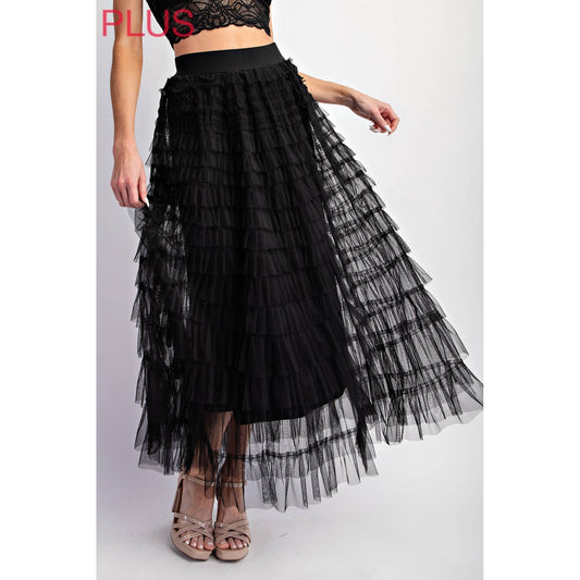 PLUS CASCADING TULLE MESH TIERED MAX SKIRT