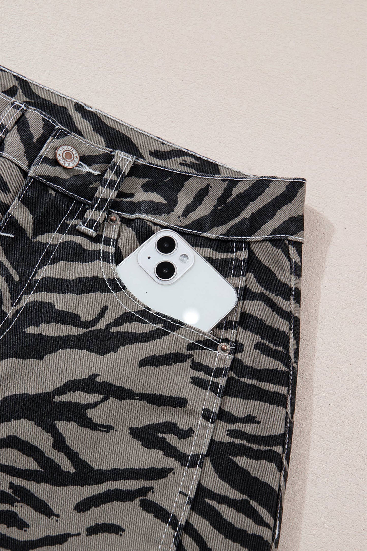 Plus Size Zebra Stripe Printed Wide Leg Jeans