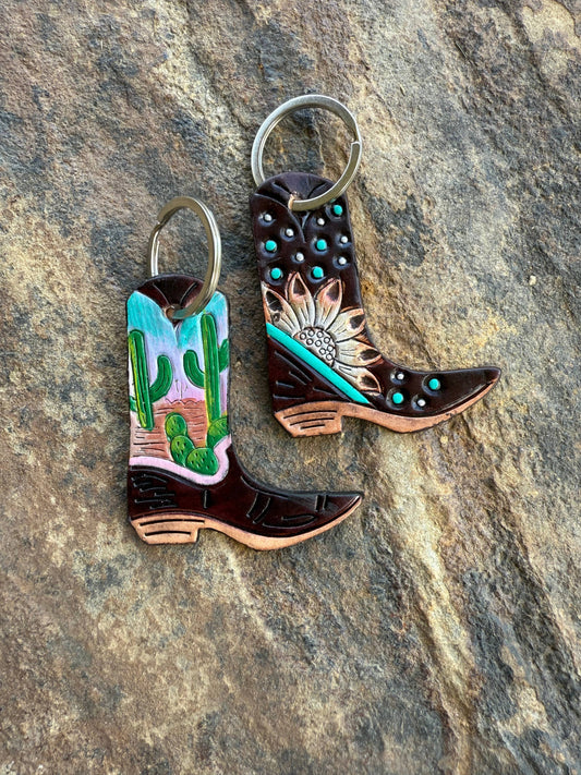 Leather Boot Hand Painted Keychain, Charm