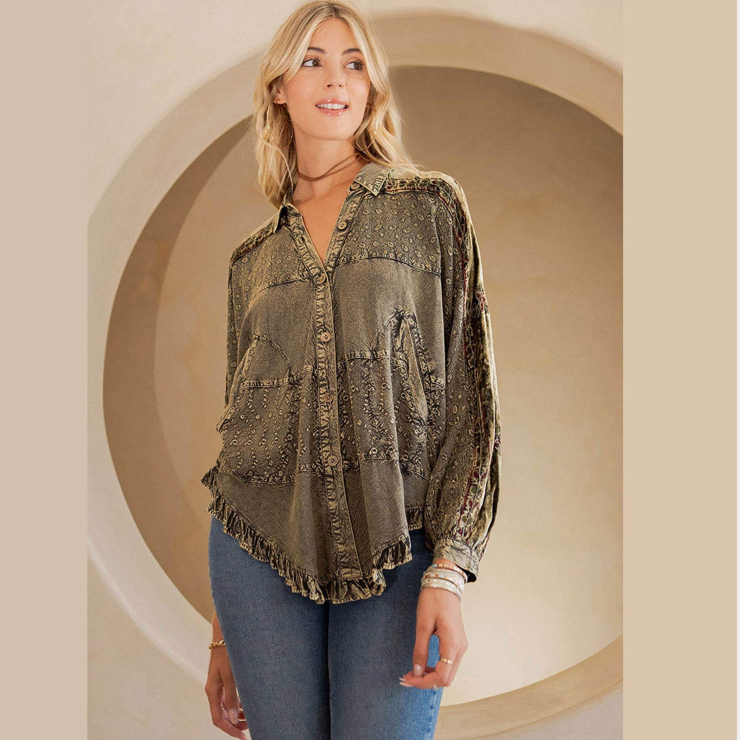 Bohemian Elegance: Stonewashed Rayon Top