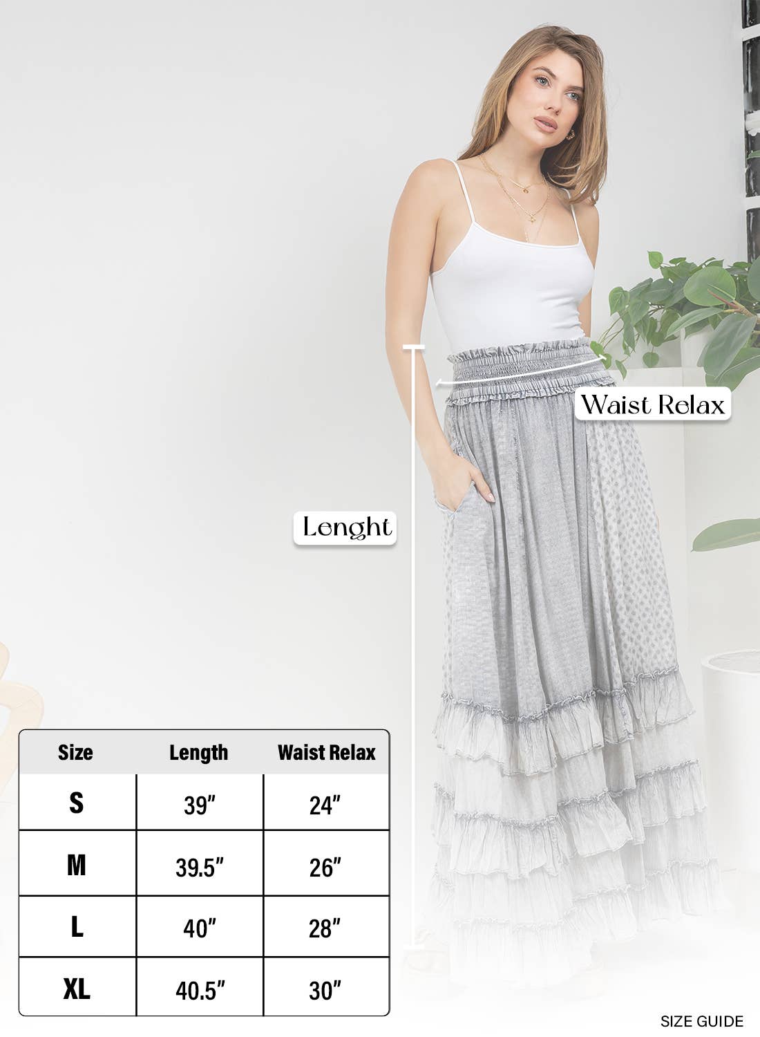 Rustic Textured Smocked Waist Ruffled Tiered Maxi Skirt