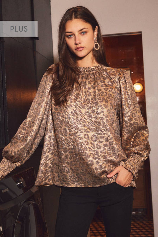 Plus Metallic Leopard Printed Blouse