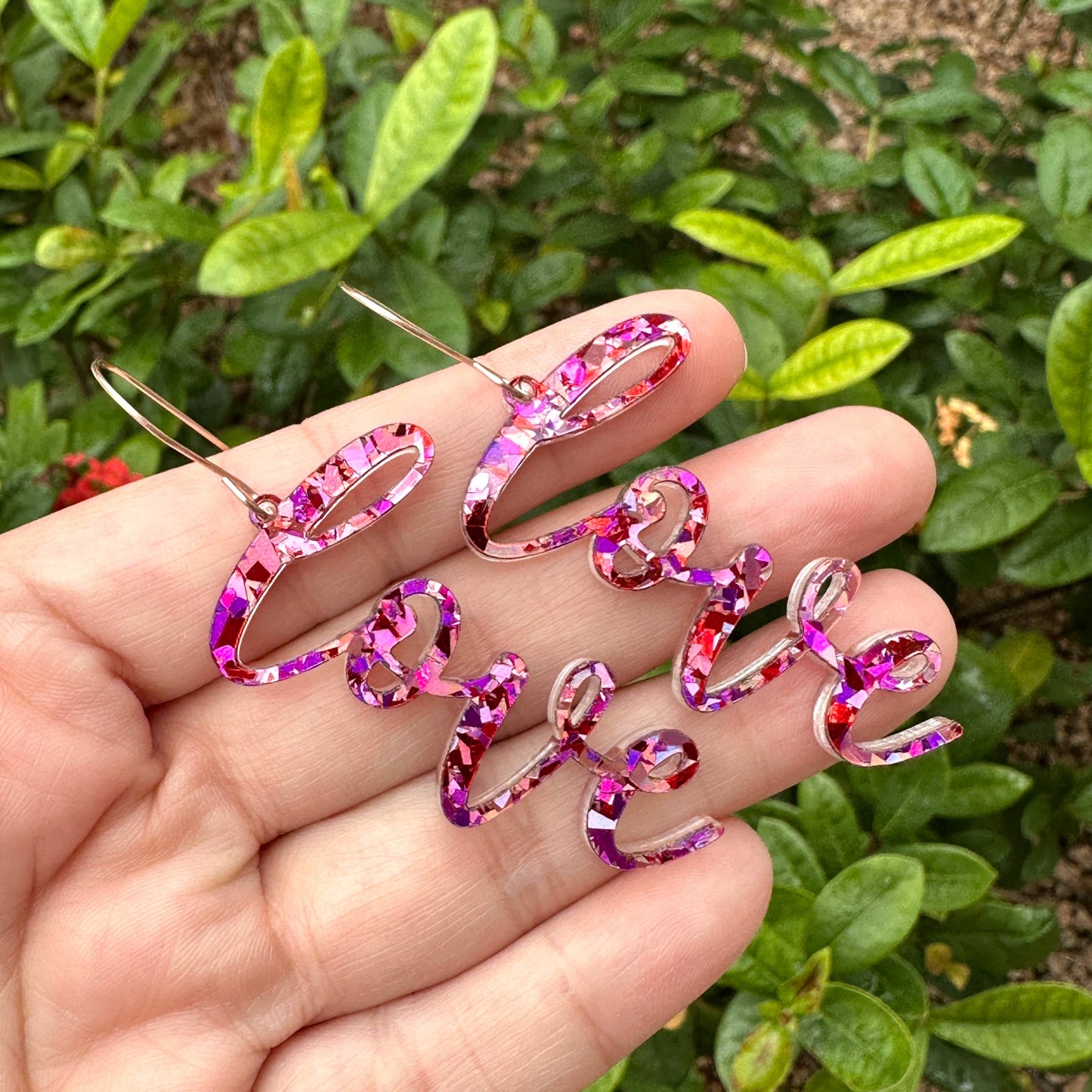 Valentine's Day Earrings, Pink Love Dangle Earrings 