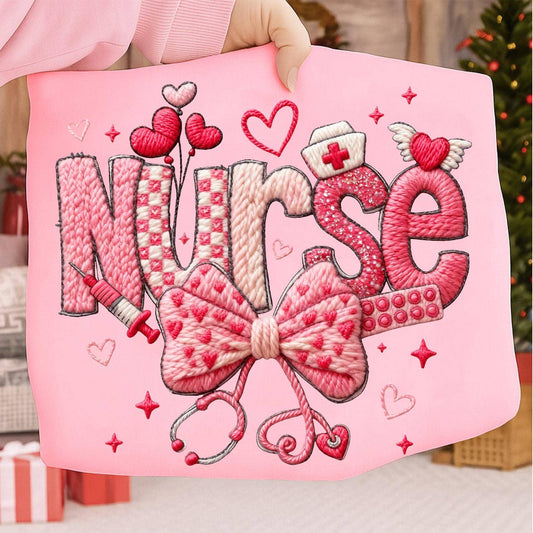 Faux Yarn Crochet Valentine Shirt, Nurse Coquette Sweater