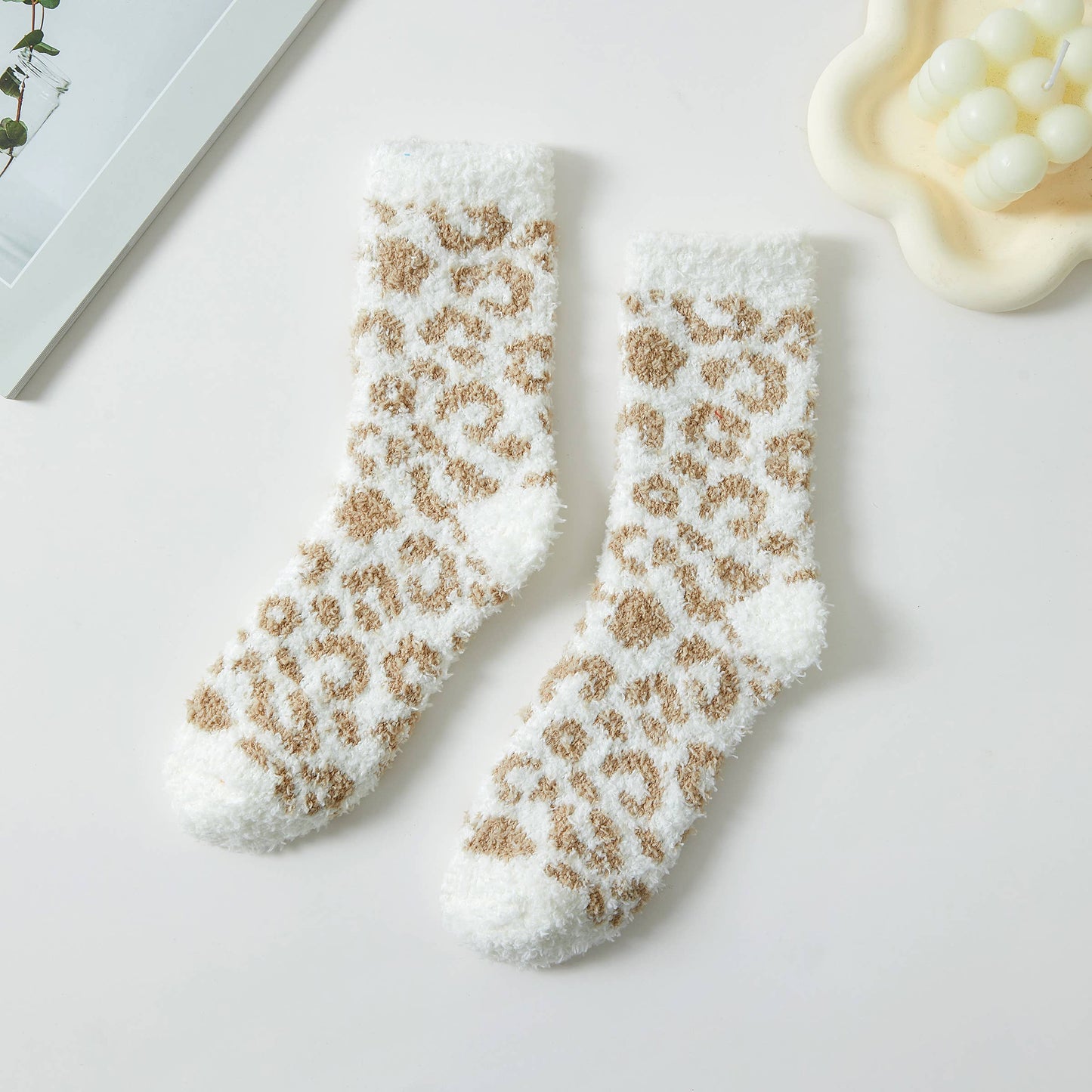 Leopard Pattern Fuzzy Sleep Socks