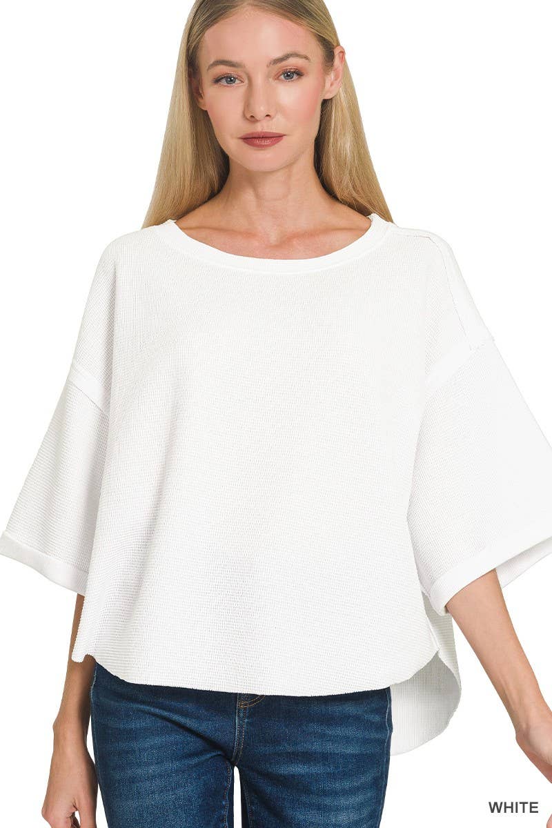 Double Knit Exposed Seam Curved Hem Top