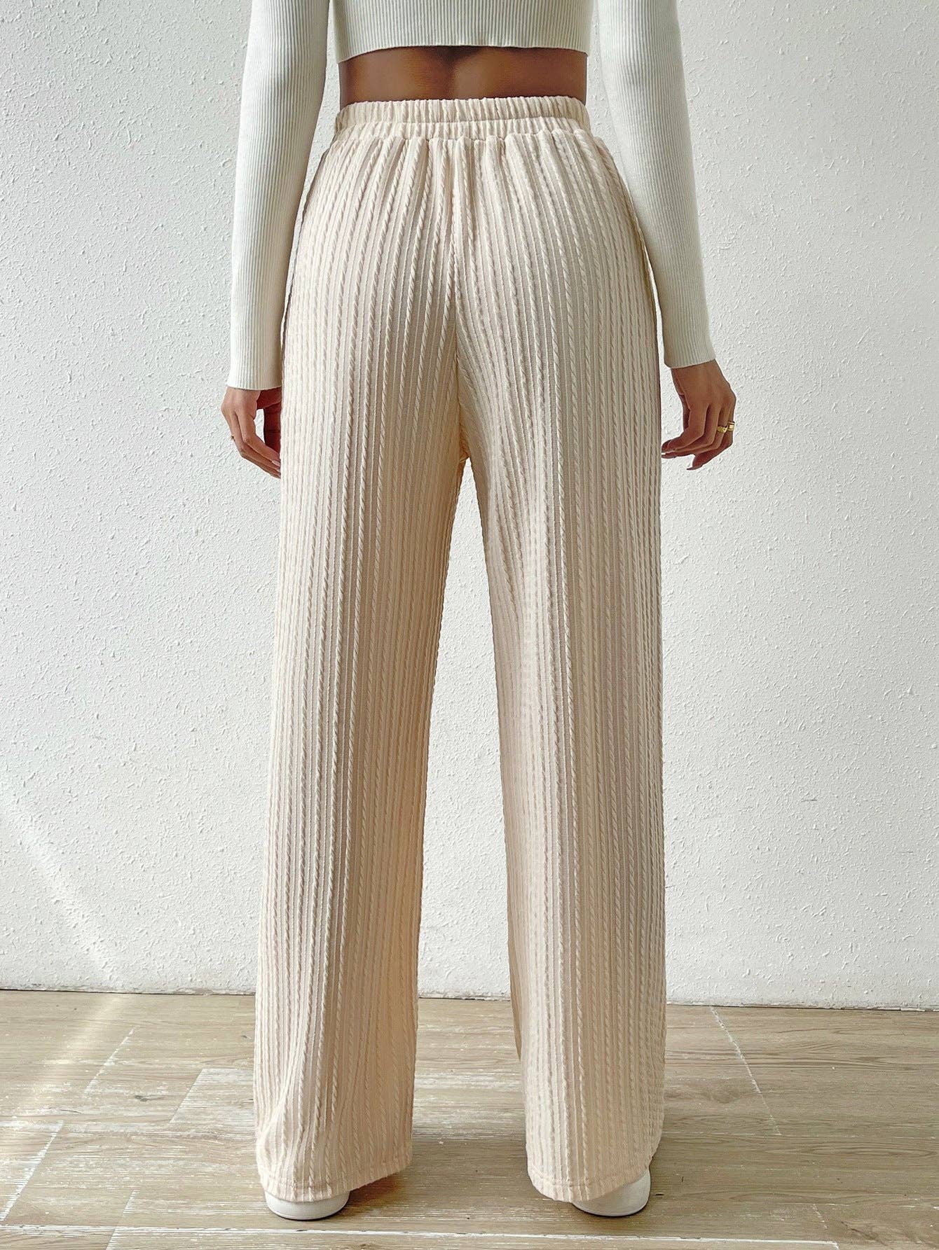 Textured Knit High Waist Wide Leg Lounge Pants