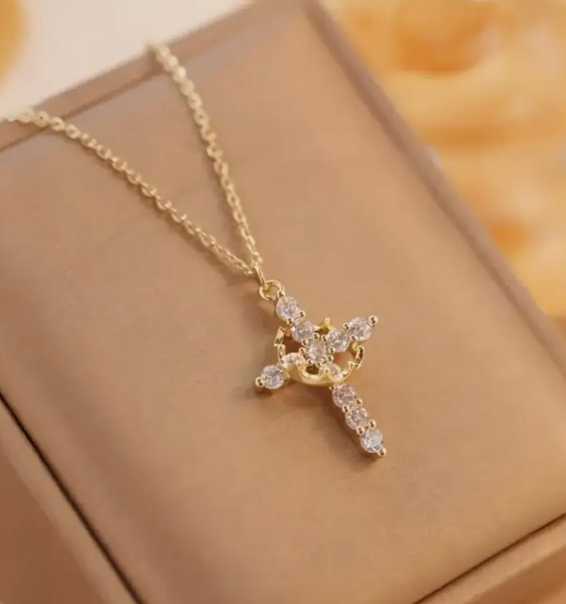 Cross with crown necklace