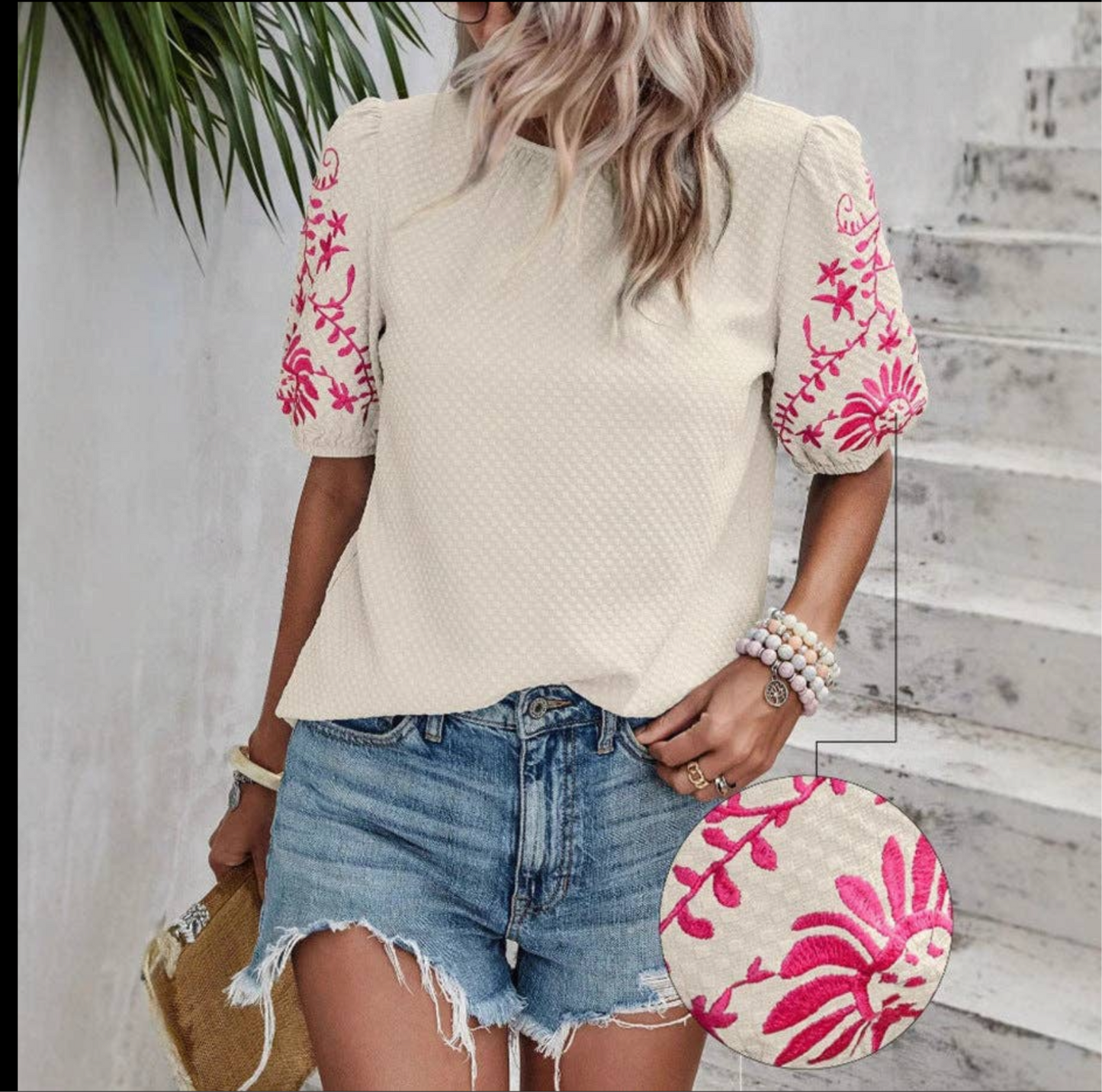Puff Sleeve Embroidered Blouse