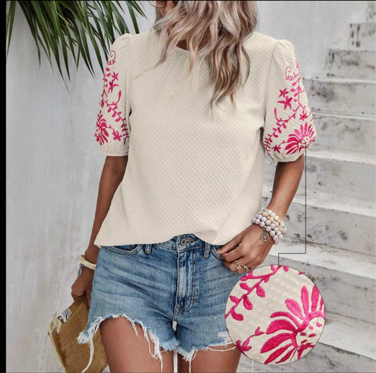 Puff Sleeve Embroidered Blouse
