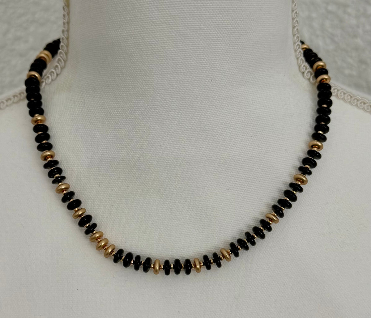 Small Black & Gold Bead Necklace
