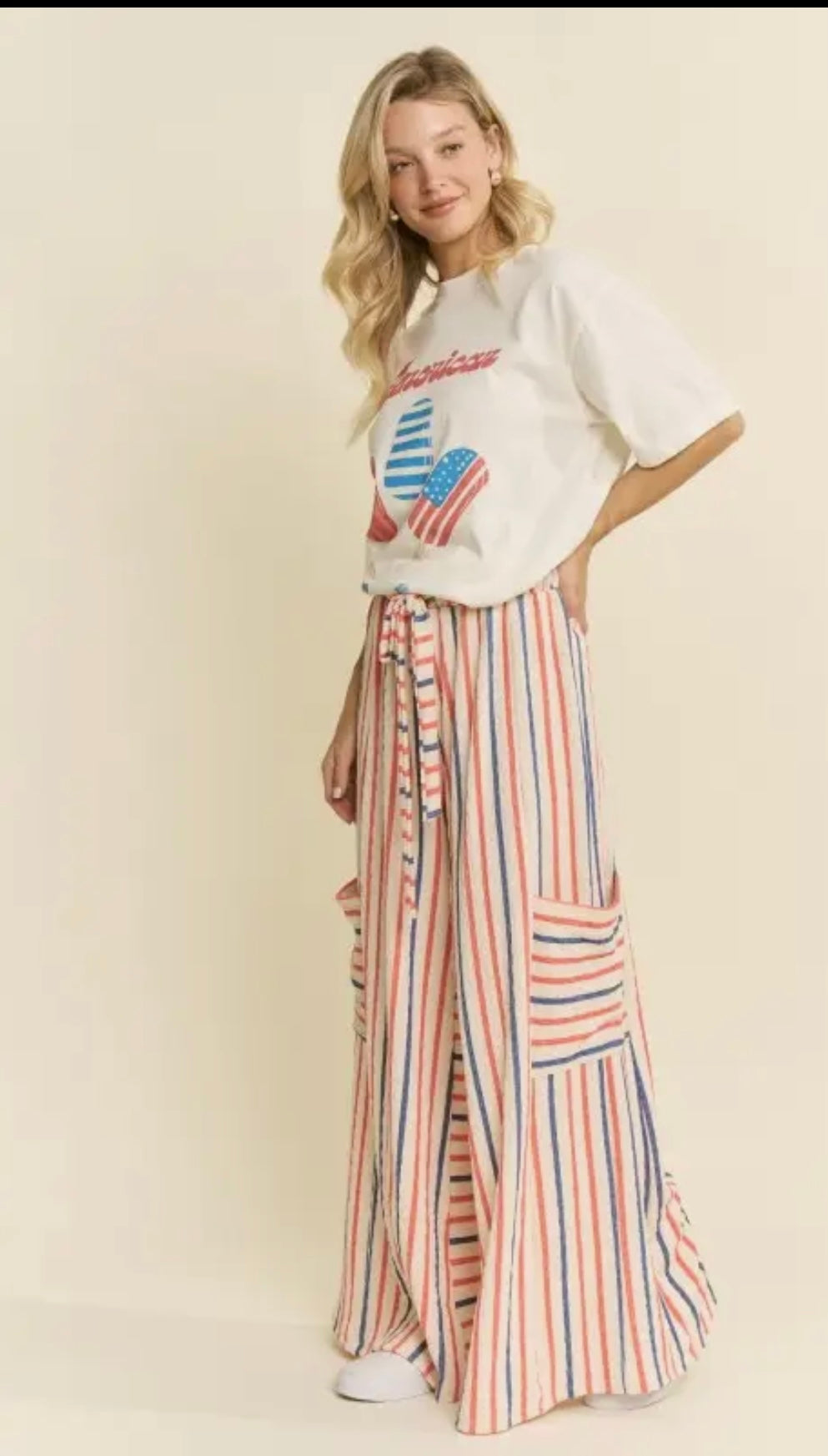 Red/Blue Stripe Wide Leg Pants