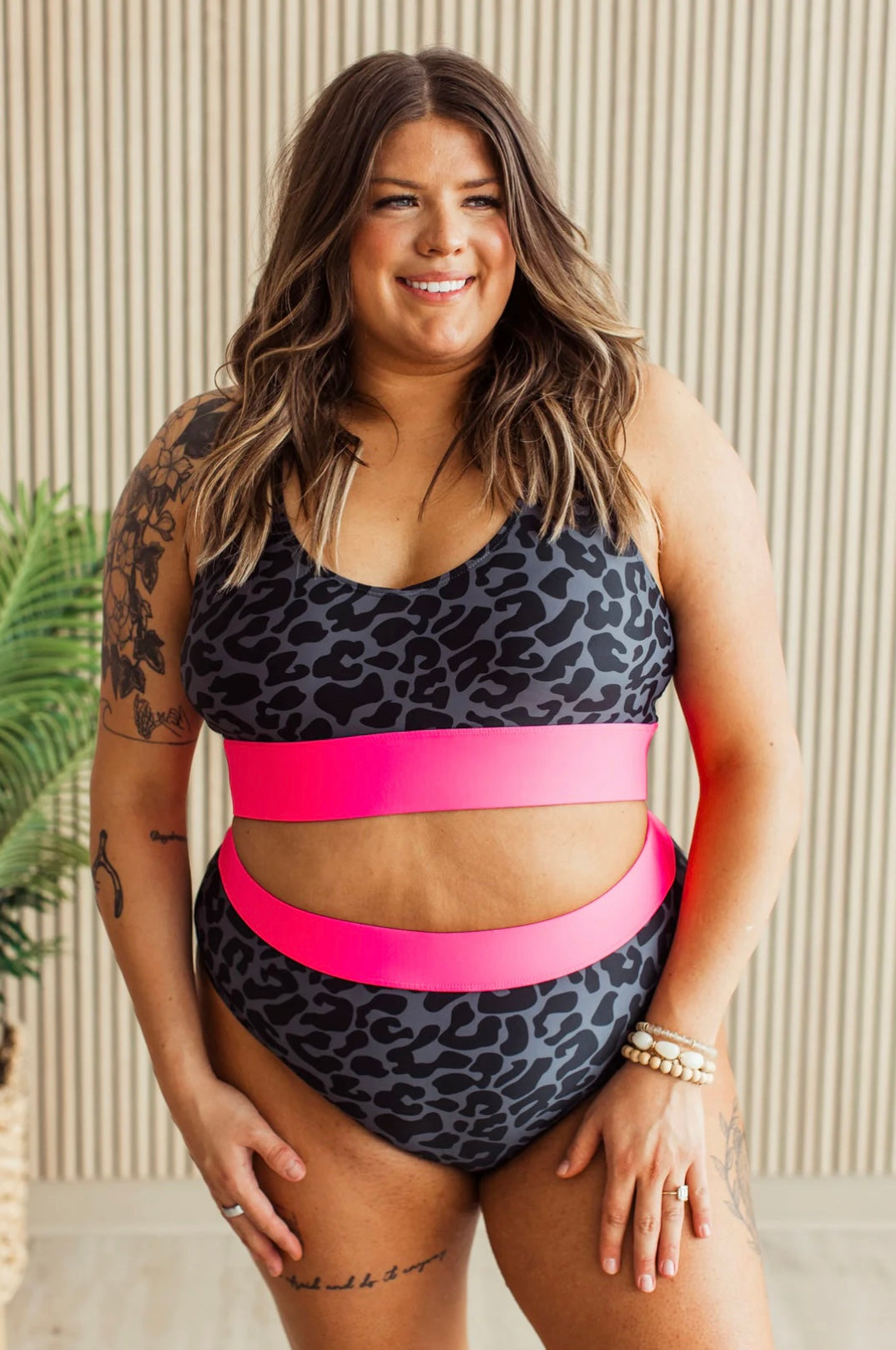 Hot Pink & Leopard 2 piece swimsuit