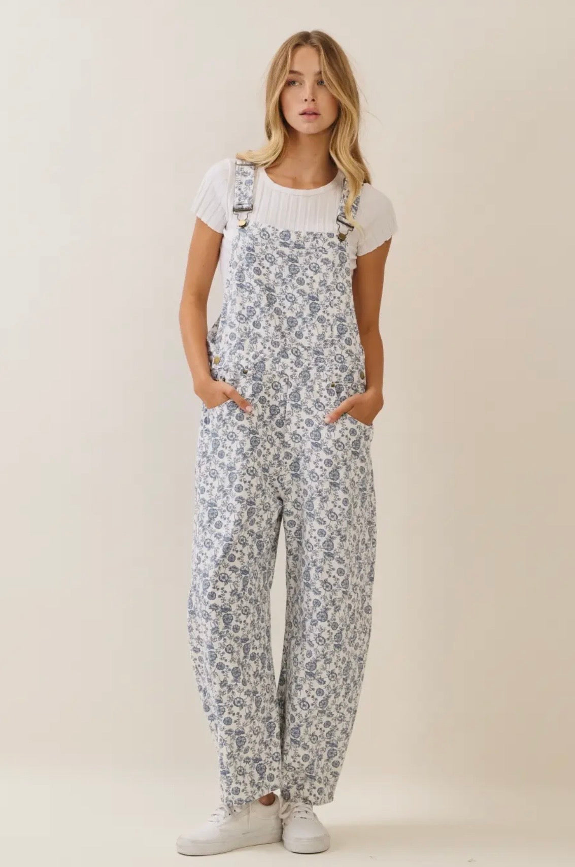 Blue Floral Overalls