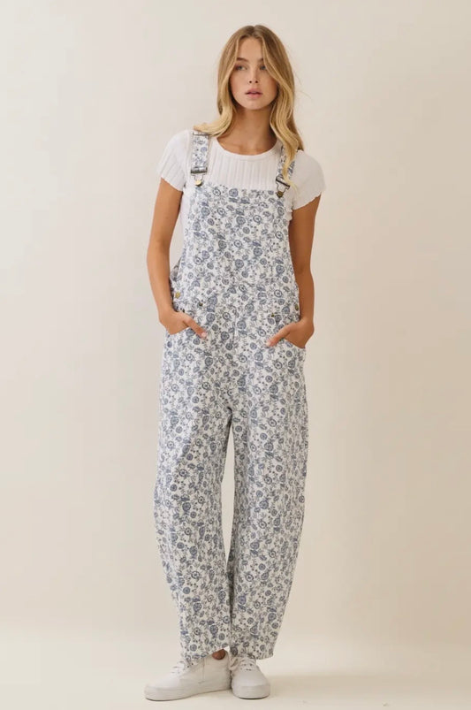 Blue Floral Overalls